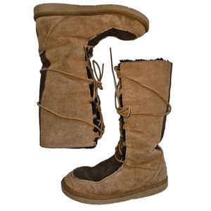 UGG Tall Boots Whitley Lace Up Moccasin Brown Suede Sheepskin Women's 7 Uggs